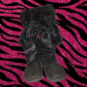Black Fur Boots W/ PomPoms